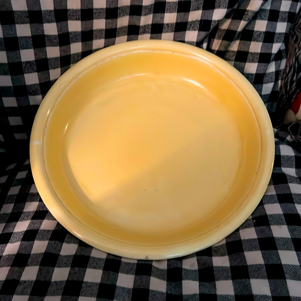 Vintage Homer Laughlin Oven Serve Golden Yellow Pie Plate Embossed Flowers